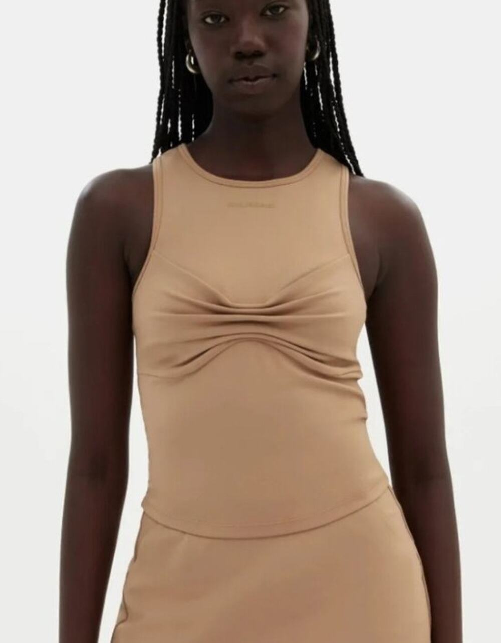 Girlfriend Collective Woodsmoke Tan Juliet Ruched Built-In Bra Tank XL NWT